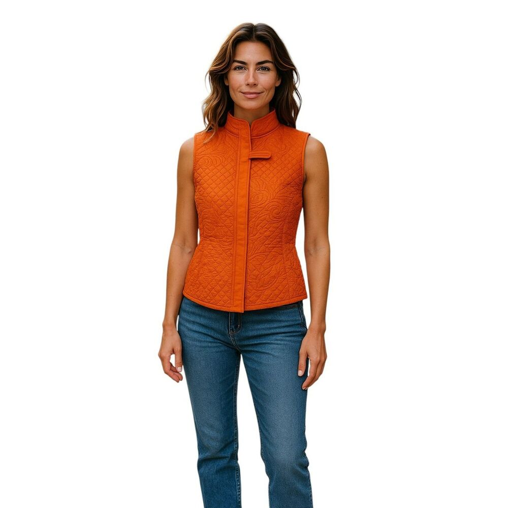 Kiko  Comfort Vest Women's Size M Orange100% Silk Full zipper New Y2K # 217